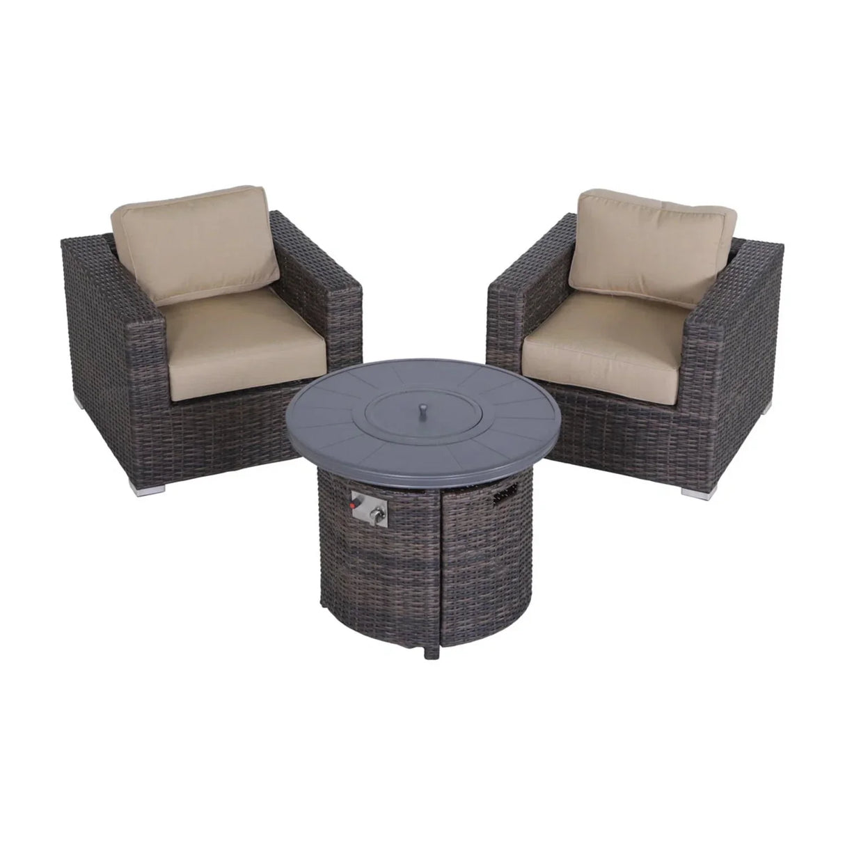Rattan Patio Set With Comfortable Cushions And Fire Pit - Furniture Home Direct