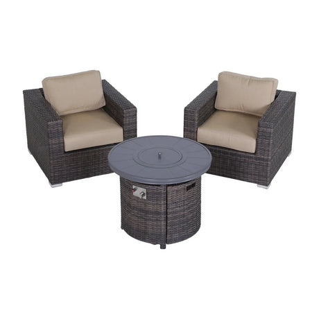 Rattan Patio Set With Comfortable Cushions And Fire Pit - Furniture Home Direct