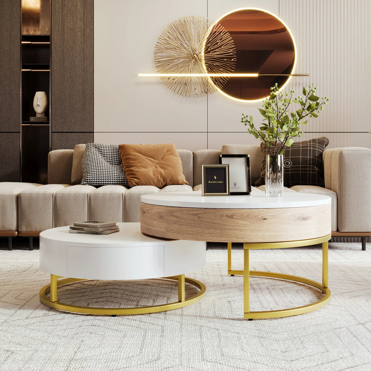 Nesting Coffee Tables Lift Top With 2 Drawers White Natural - Furniture Home Direct