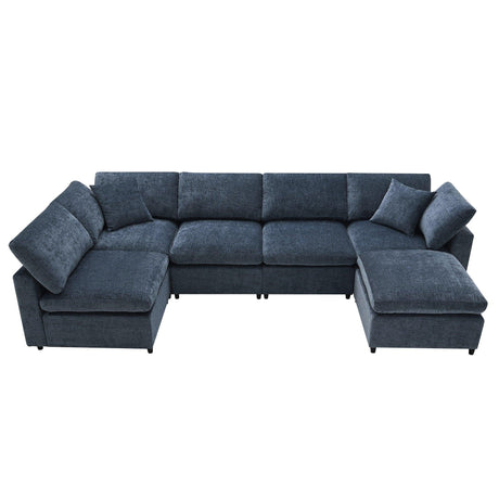 Modern Modular Cloud Sofa Bed, 6 Seat Chenille Sectional Couch Set With Ottoman, Free Combination, Convertible U Shaped Sleeper Sofa For Living Room - Furniture Home Direct
