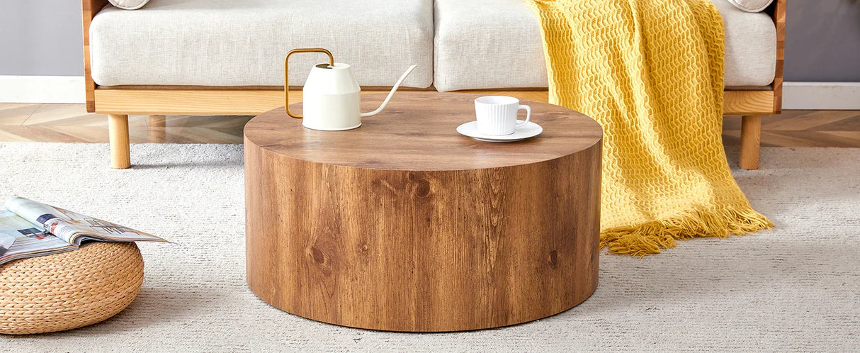 Coffee Table Cylindrical Wood Design Accent Warm Brown - Furniture Home Direct