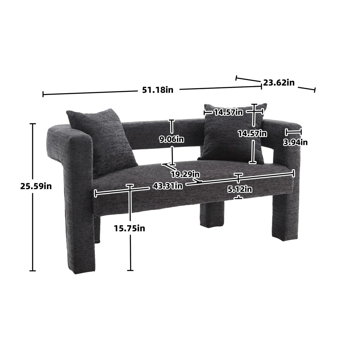 Modern Chenille Loveseat Sofa, Comfy Upholstered 2 Seater - Furniture Home Direct