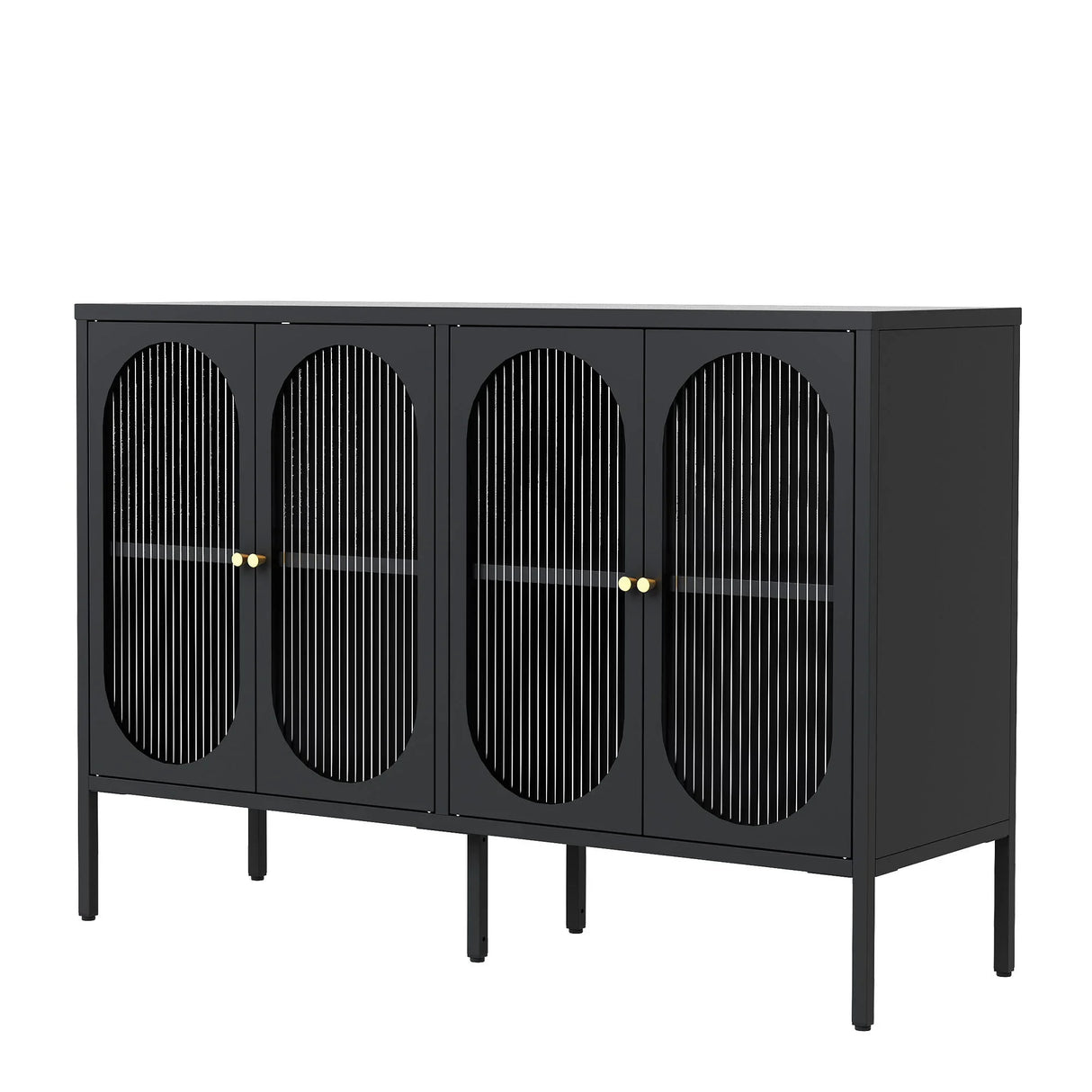 Modern Metal Sideboard Cabinet With 4 Glass Doors, Steel Kitchen Storage And Coffee Bar Cabinet - Black - Furniture Home Direct