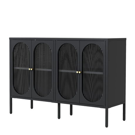 Modern Metal Sideboard Cabinet With 4 Glass Doors, Steel Kitchen Storage And Coffee Bar Cabinet - Black - Furniture Home Direct