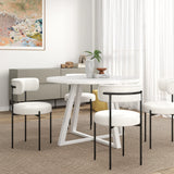 Dining Set Round With Boucle Chairs Modern Compact White - Furniture Home Direct