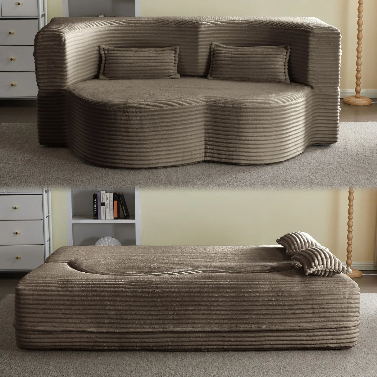 Floor Convertible Sleeper Sofa Bed With 2 Pillows - Furniture Home Direct