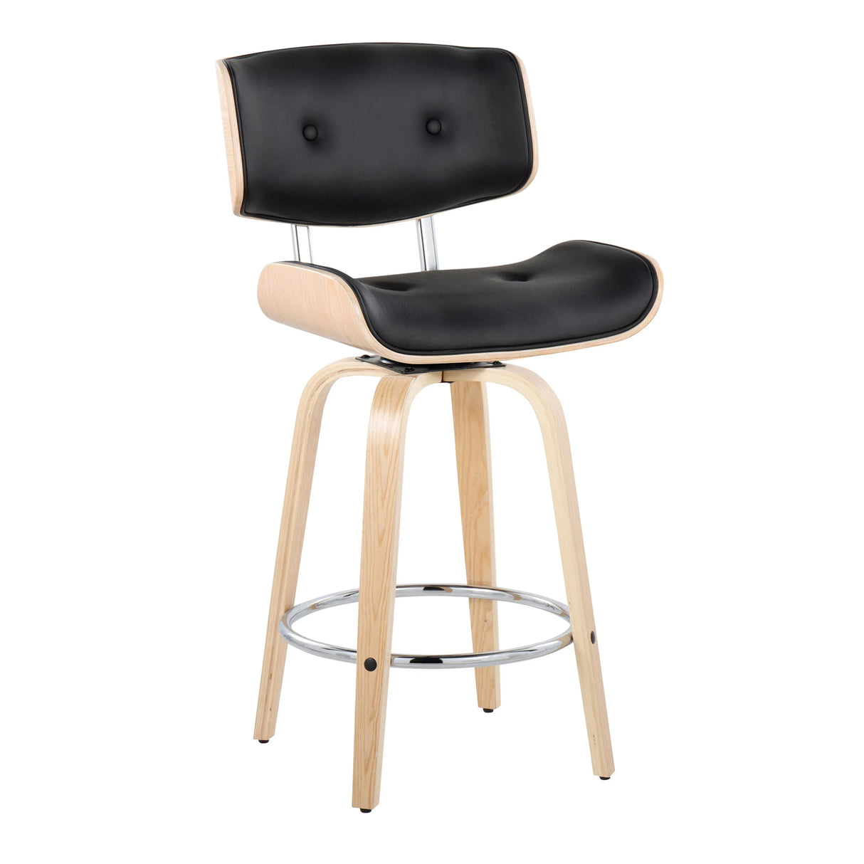 Lombardi - Mid Century Modern Fixed Height Counter Stool With Swivel With Round Footrest (Set of 2) - Furniture Home Direct