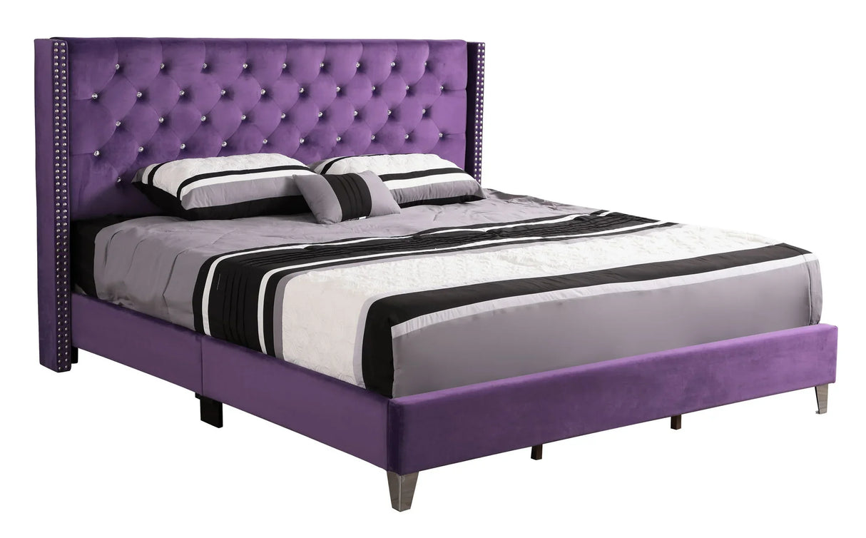 Upholstered Nailhead Trim Chic Bed - Furniture Home Direct