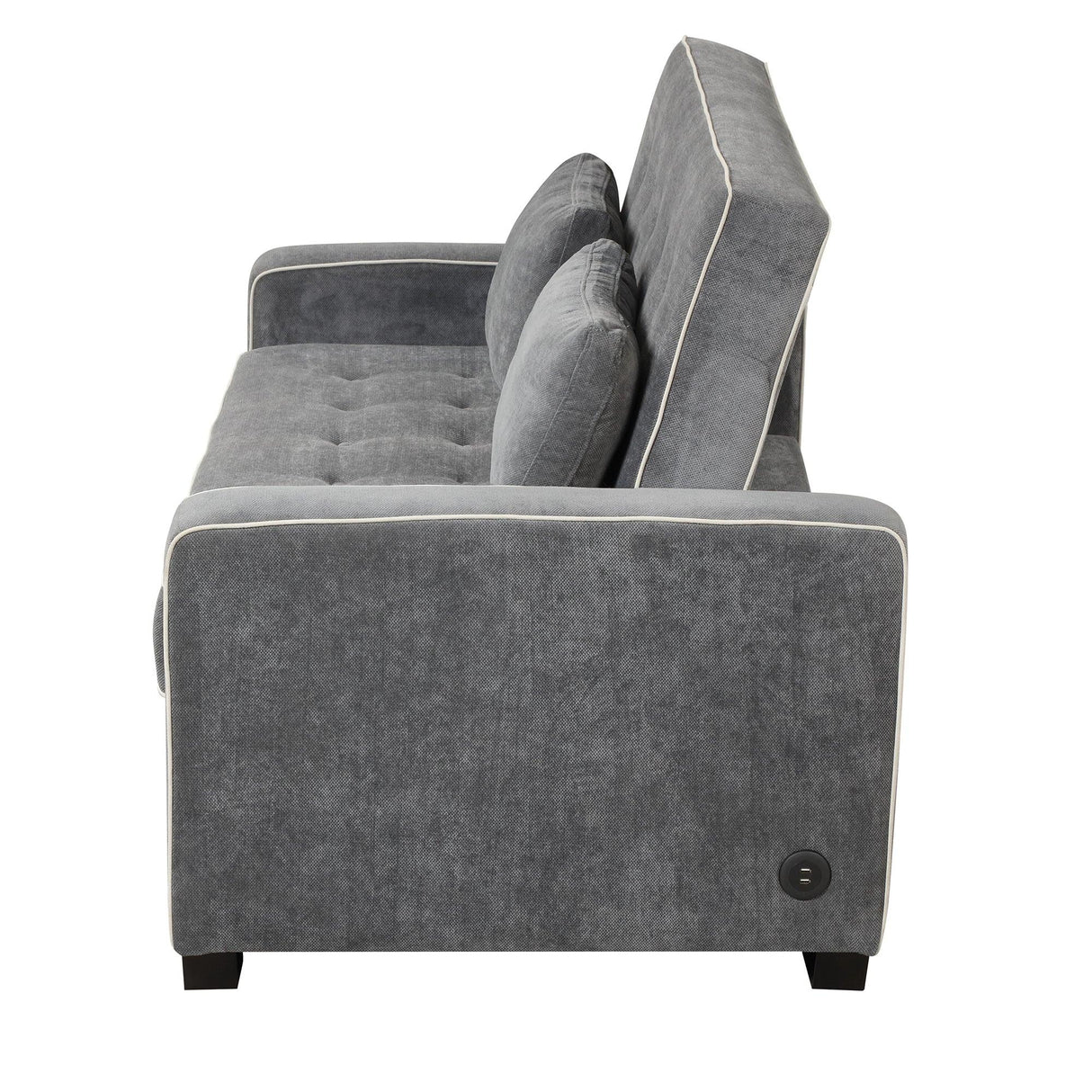Upholstered Loveseat with Pull Out Sofa, Two Throw Pillows, Dual USB Charging Port And Adjustable Backrest - Gray - Furniture Home Direct