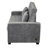 Upholstered Loveseat with Pull Out Sofa, Two Throw Pillows, Dual USB Charging Port And Adjustable Backrest - Gray - Furniture Home Direct
