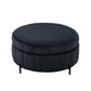 Upholstered Round Ottoman With Reversible Lid, Channel Tufted Pumpkin Shape - Furniture Home Direct