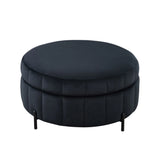 Upholstered Round Ottoman With Reversible Lid, Channel Tufted Pumpkin Shape - Furniture Home Direct