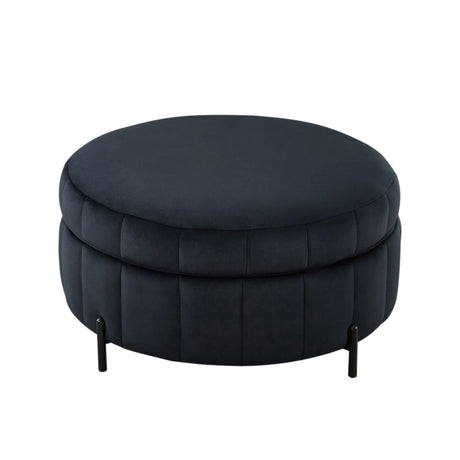 Upholstered Round Ottoman With Reversible Lid, Channel Tufted Pumpkin Shape - Furniture Home Direct