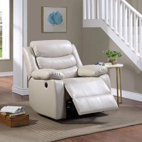 Eilbra - Synthetic Leather Power Motion Recliner - Beige - Furniture Home Direct