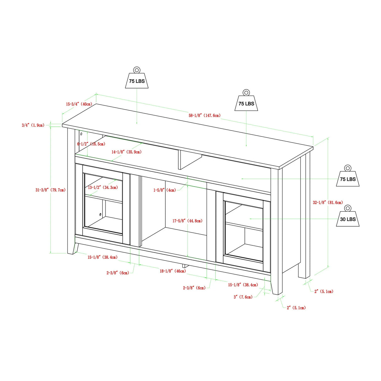 Classic Glass Door Fireplace Tall TV Stand For TVs Up To 65" - Furniture Home Direct