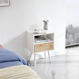 15.75" Rattan End Table With Power Outlet & USB Ports, Modern Nightstand With Drawer And Solid Wood Legs, Side Table For Living Room, Bedroom - Furniture Home Direct