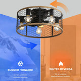 20" Industrial Caged Ceiling Fan, With 7 - ABS Blades Remote Control Reversible DC Motor, Small Flush Mount Ceiling Fan For Farmhouse - Black - Furniture Home Direct