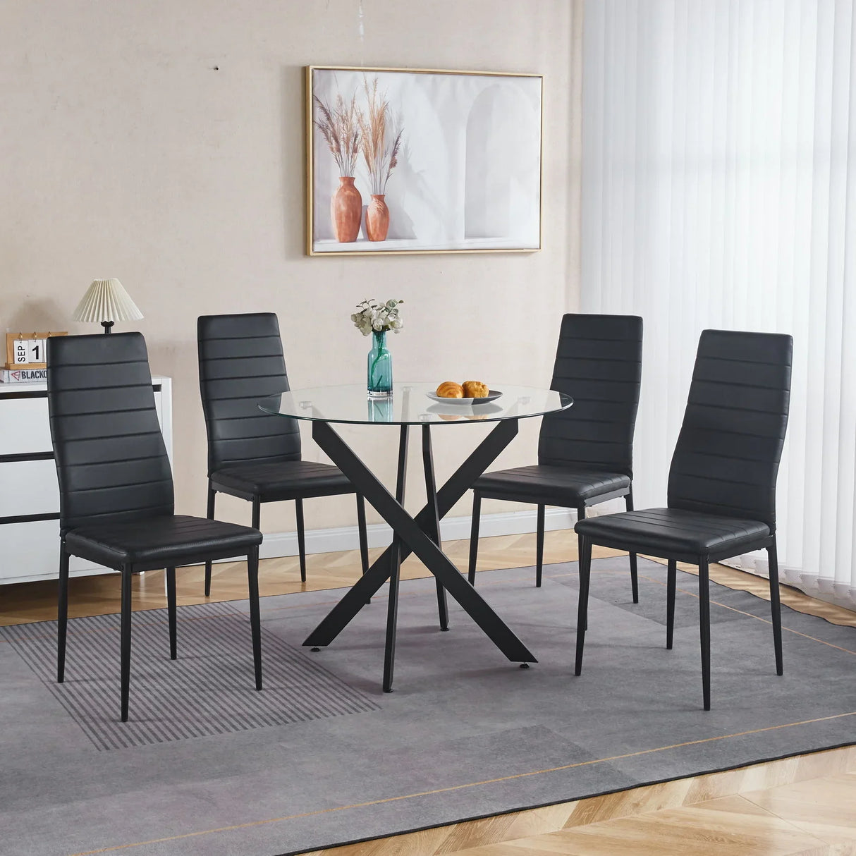 Dining Table With Cross Metal Leg And Tempered Glass, Modern Space Saving Kitchen Table For Living Room - Furniture Home Direct