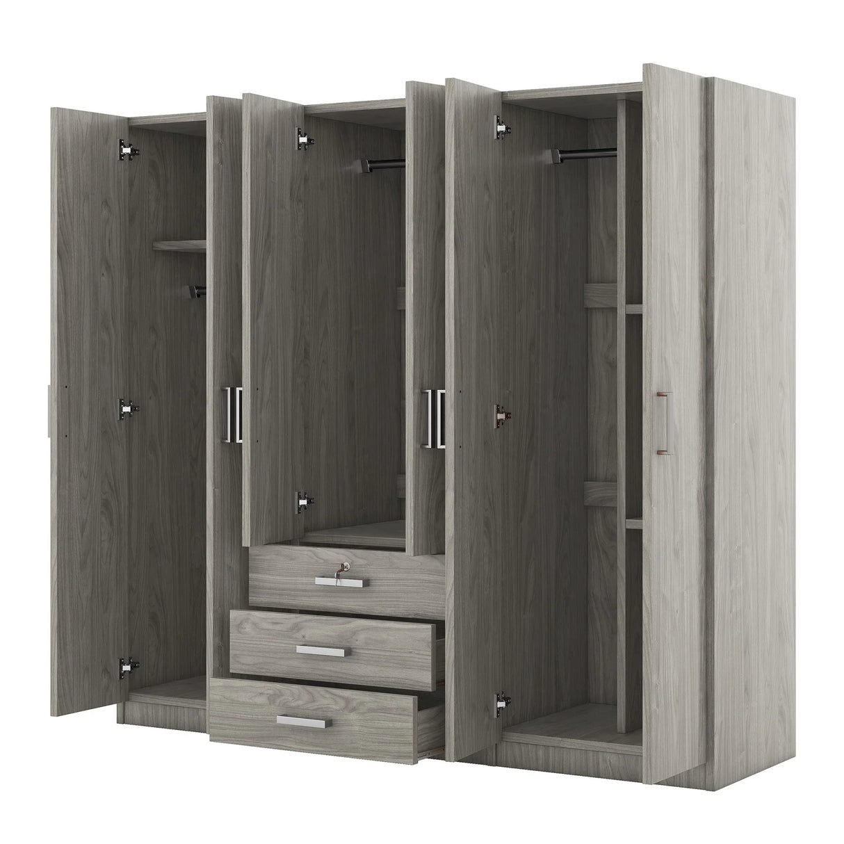 6 Doors Wardrobe Storage For Bedroom, With Big Drawers - Furniture Home Direct
