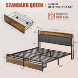 Upholstered Platform Bed Frame With Storage Drawers, USB Ports, LED Lights - Furniture Home Direct