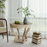 Curved Legs Farmhouse Style Side Table - Natural Wood Grain Distressed - Furniture Home Direct