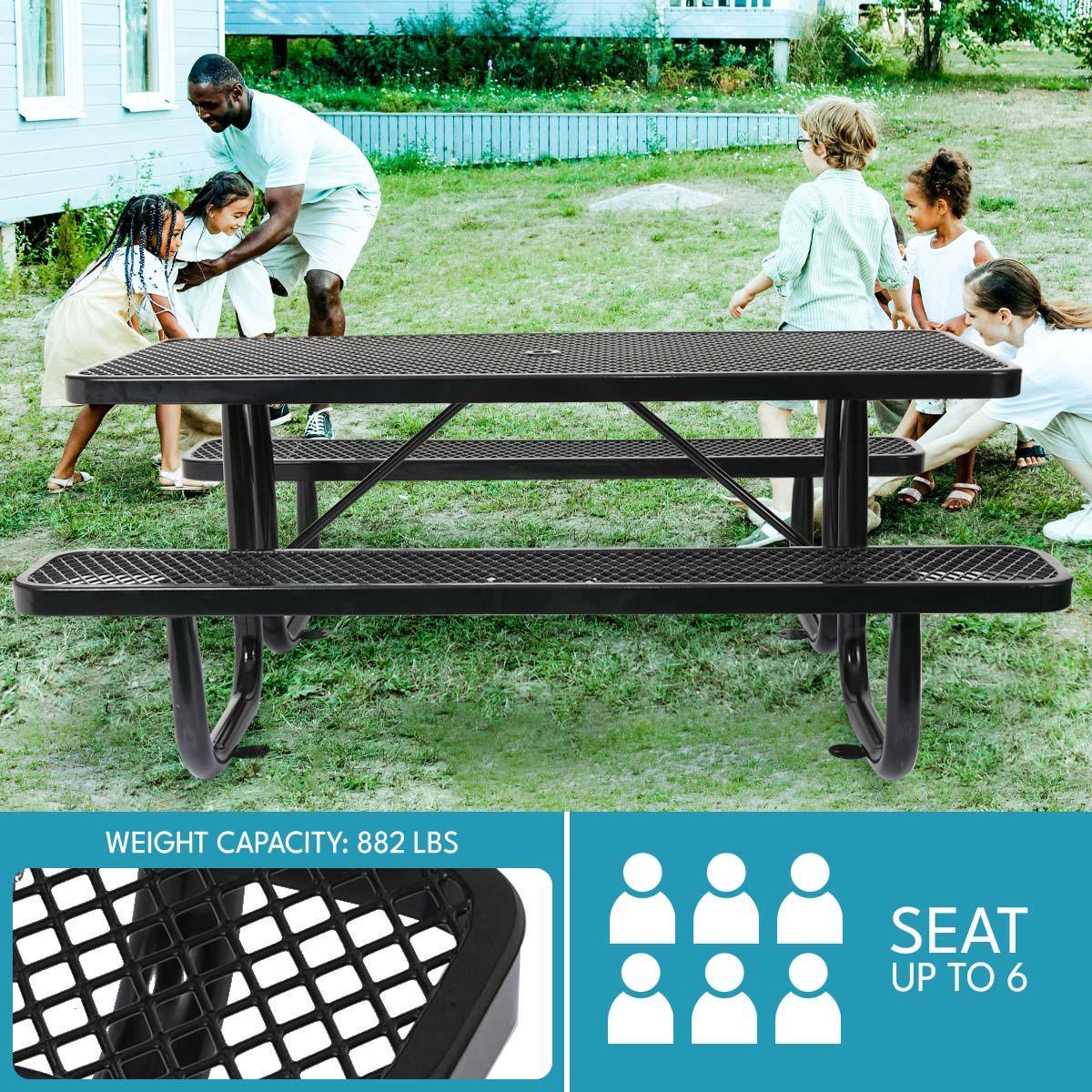 Outdoor Steel Picnic Rectangular Table With Umbrella Pole - Furniture Home Direct