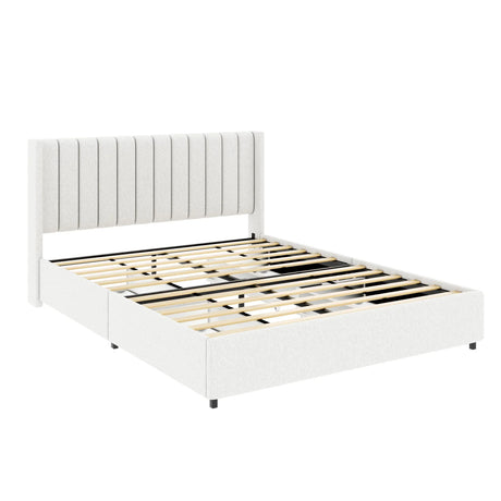Anda - Boucle Upholstered Platform Bed With Patented Drawers Storage - Ivory - Furniture Home Direct