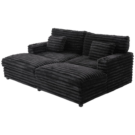 Plush Oversized Double Chaise Lounge Sofa Bed With USB Ports And Cup Holders - Furniture Home Direct