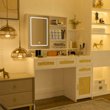 Vanity Desk With Lights and Ample Storage Drawers White - Furniture Home Direct