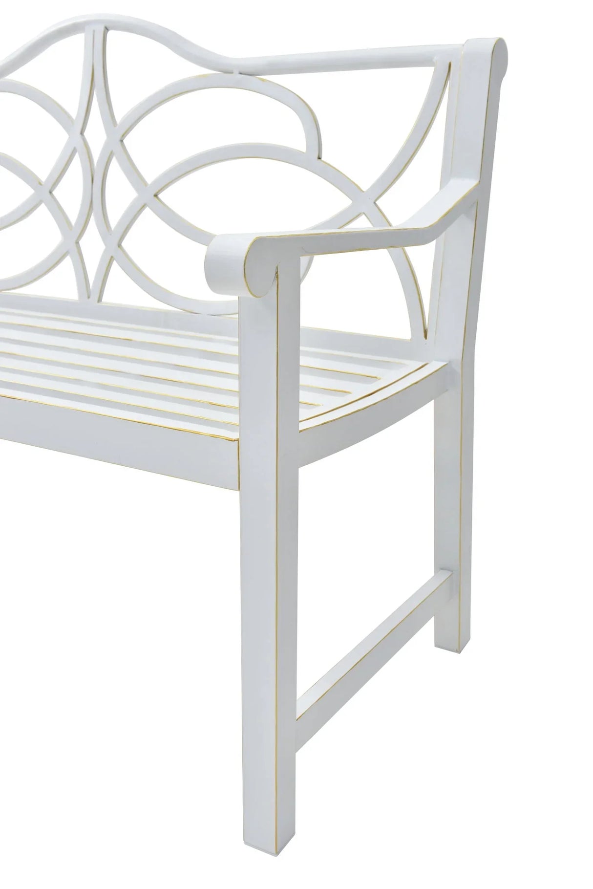 Outdoor Garden Patio Bench With Backrest And Armrest, Slatted Seat For Park, Yard & Porch, Balcony, Accommodates 2 - 3 People - White - Furniture Home Direct