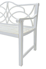 Outdoor Garden Patio Bench With Backrest And Armrest, Slatted Seat For Park, Yard & Porch, Balcony, Accommodates 2 - 3 People - White - Furniture Home Direct