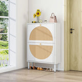 2 Door Shoe Rack, Rattan, Double Layer, Suitable For Living Room, Hallway - White - Furniture Home Direct