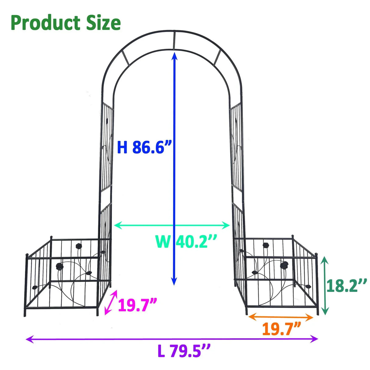 Metal Garden Arch With Two Plant Stands Wide High Climbing Plants Support Rose Arch Outdoor - Black - Furniture Home Direct
