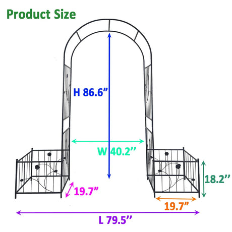 Metal Garden Arch With Two Plant Stands Wide High Climbing Plants Support Rose Arch Outdoor - Black - Furniture Home Direct