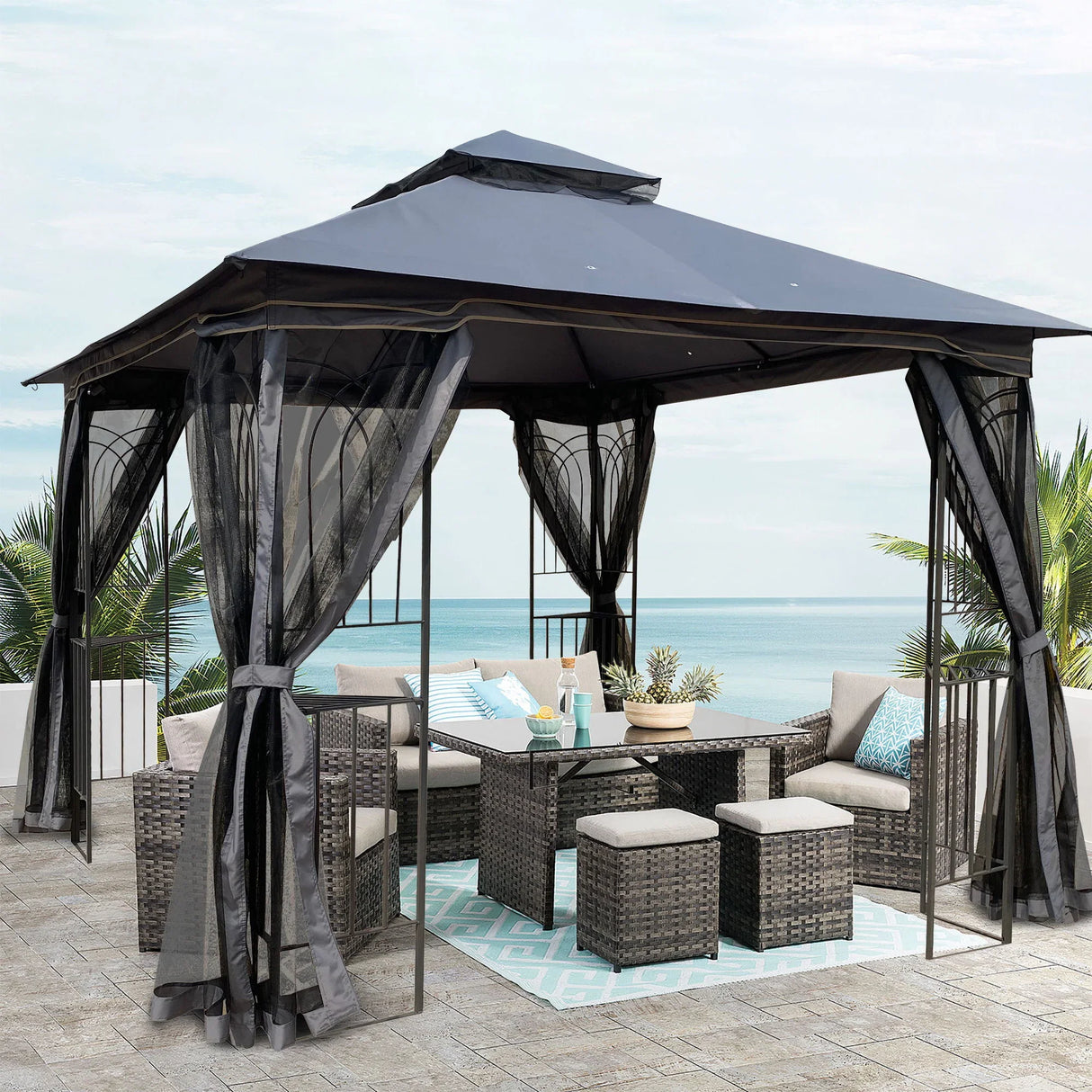 Patio Gazebo Tent With Ventilated Double Roof And Mosquito Net - Furniture Home Direct