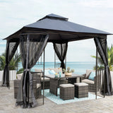 Patio Gazebo Tent With Ventilated Double Roof And Mosquito Net - Furniture Home Direct