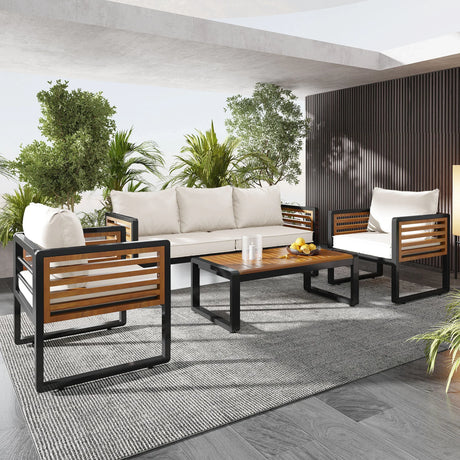 4 Piece Outdoor Conversation Set - Beige - Furniture Home Direct