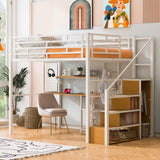 Metal Loft Bed With Wardrobe, Desk, Storage Shelves - Furniture Home Direct