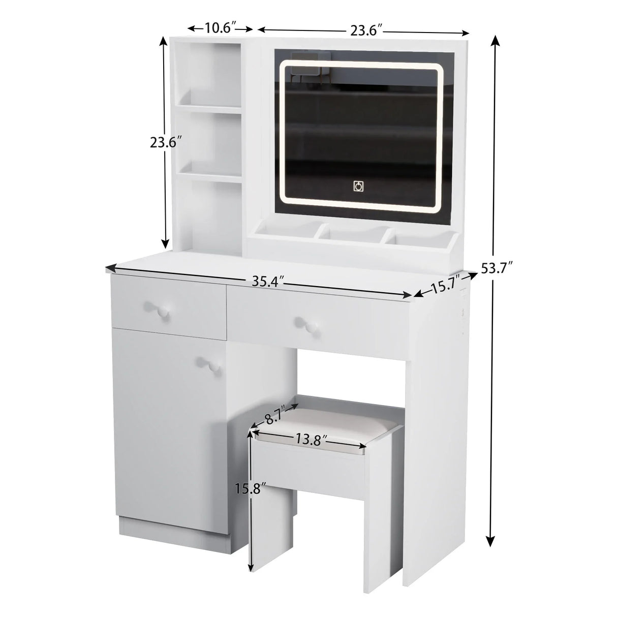 Fashion Vanity Desk With Mirror And Adjustable Lights, Makeup Table Set With 2 Drawers - White - Furniture Home Direct
