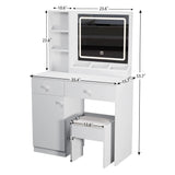 Fashion Vanity Desk With Mirror And Adjustable Lights, Makeup Table Set With 2 Drawers - White - Furniture Home Direct
