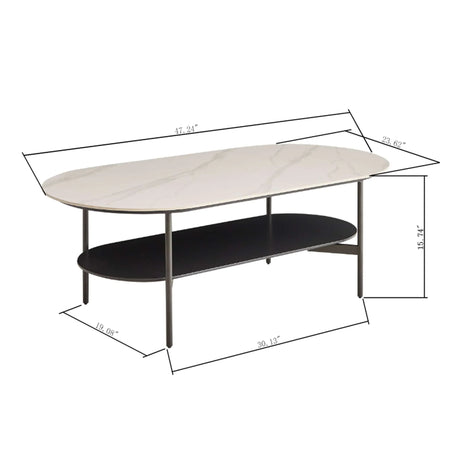 Contemporary Coffee Table Sintered Stone Surface With Ceramic Finish Double Layer Design Base Matte Shelf Modern Living Room Center Table - White / Gray - Furniture Home Direct