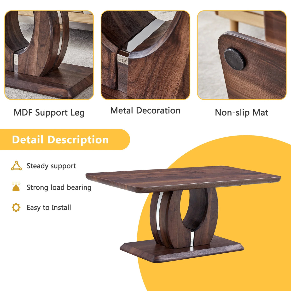 Coffee Table Modern Rectangular Walnut Finish Walnut - Furniture Home Direct