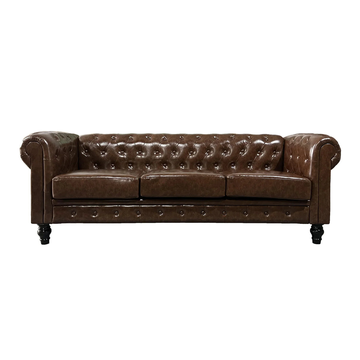 PU Upholstered Tufted Sofa - Brown - Furniture Home Direct