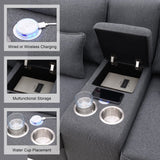 Upholstered Sofa With Console, 2 Cupholders And 2 USB Ports Wired Or Wirelessly Charged, Modern Linen Fabric Couches With 4 Pillows For Living Room, Apartment (4-Seat) - Furniture Home Direct