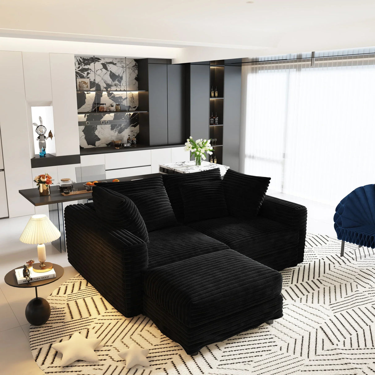 Deep Seat Convertible Sofa With Soft Pillows And Ottomans - Furniture Home Direct