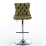 Swivel Velvet Barstools Adjusatble Seat Height From 25-33", Modern Upholstered Chrome Base Bar Stools With Backs Comfortable Tufted For Home Pub And Kitchen Island (Set of 2) - Furniture Home Direct