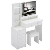 Vanity Desk With Cushioned Stool Mirror Makeup White - Furniture Home Direct