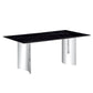 Modern Minimalist Dining Table With Imitation Marble Glass Desktop And Metal Legs - Furniture Home Direct