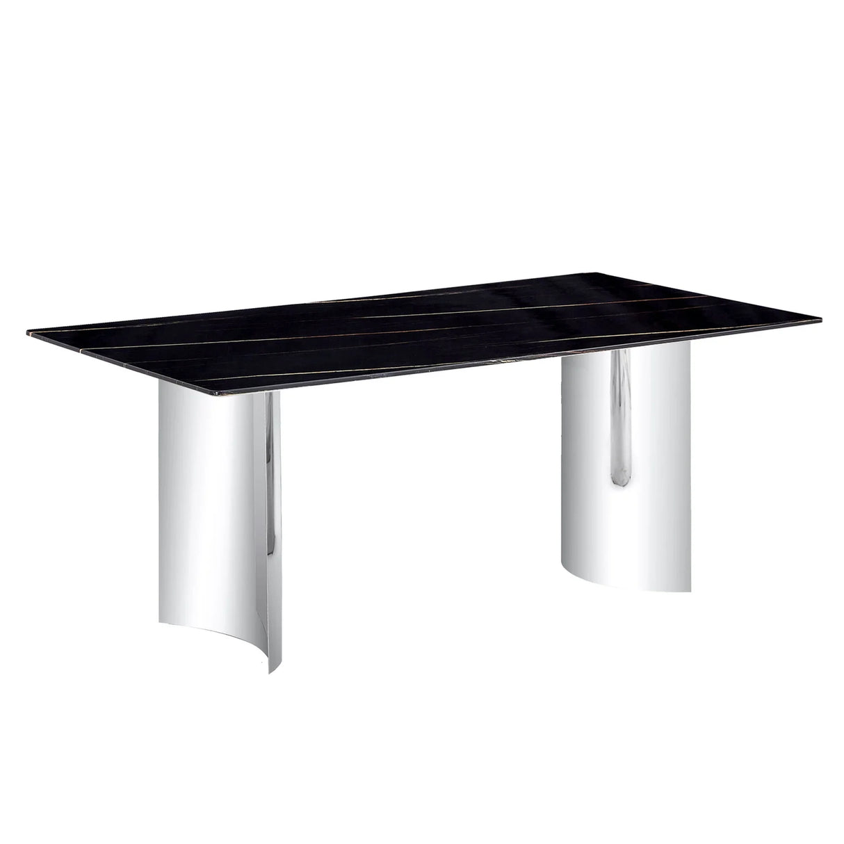 Modern Minimalist Dining Table With Imitation Marble Glass Desktop And Metal Legs - Furniture Home Direct