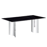 Modern Minimalist Dining Table With Imitation Marble Glass Desktop And Metal Legs - Furniture Home Direct